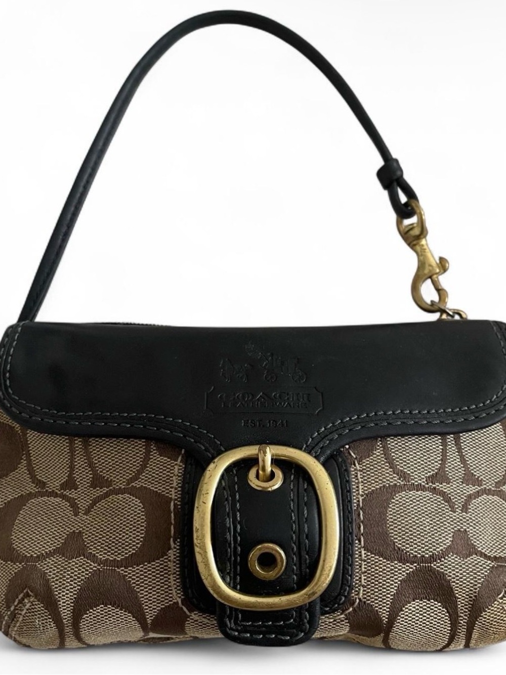 Coach Bleecker Legacy Signature Jacquard Leather Buckle Wristlet